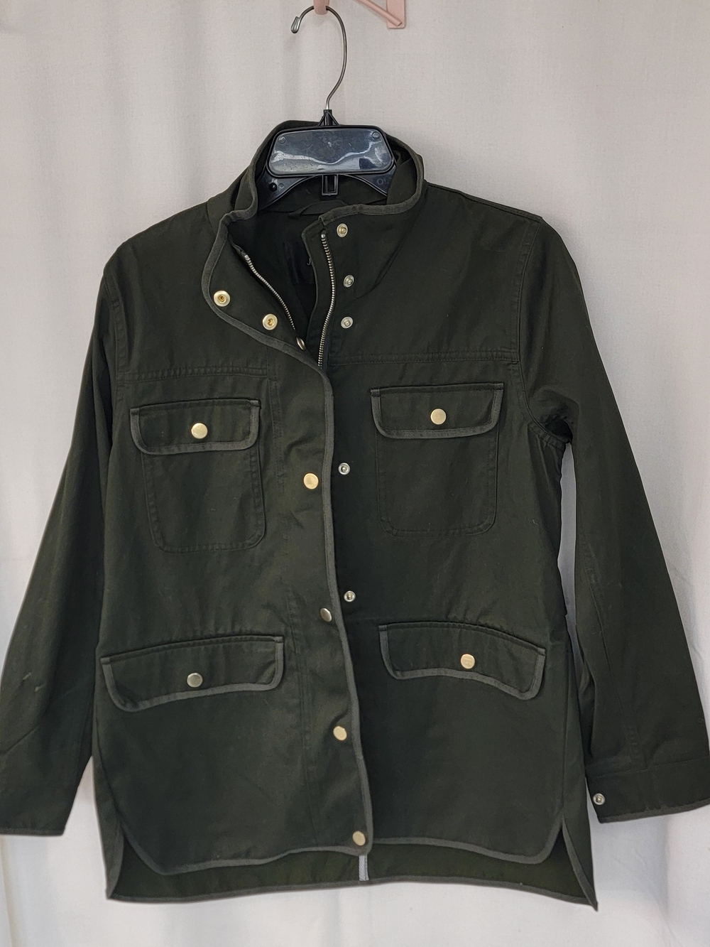 J. Crew Olive Utility Jacket with Gold-Tone Snaps